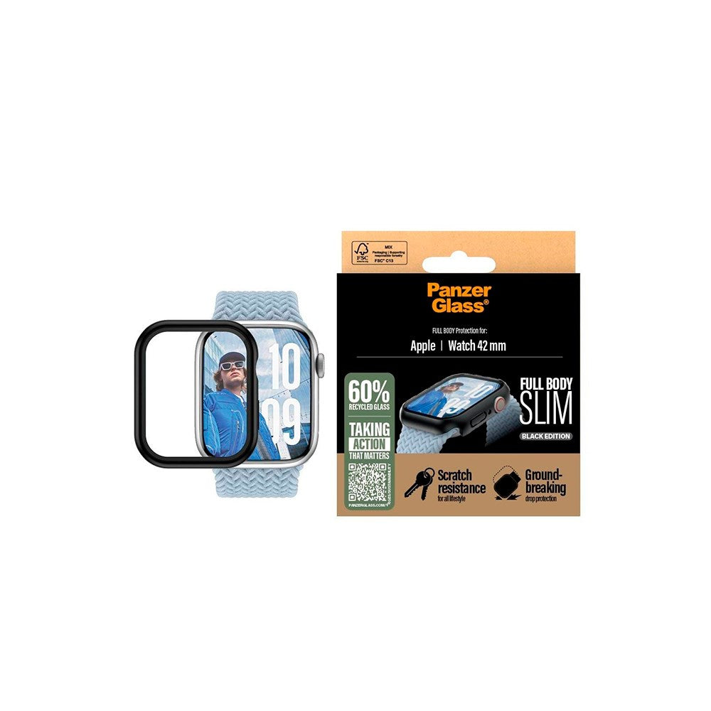 PanzerGlass Apple Watch 9/8/7 (42 mm) Snappie Full Body Slim Cover + innebygd skjermbeskytter - svart
