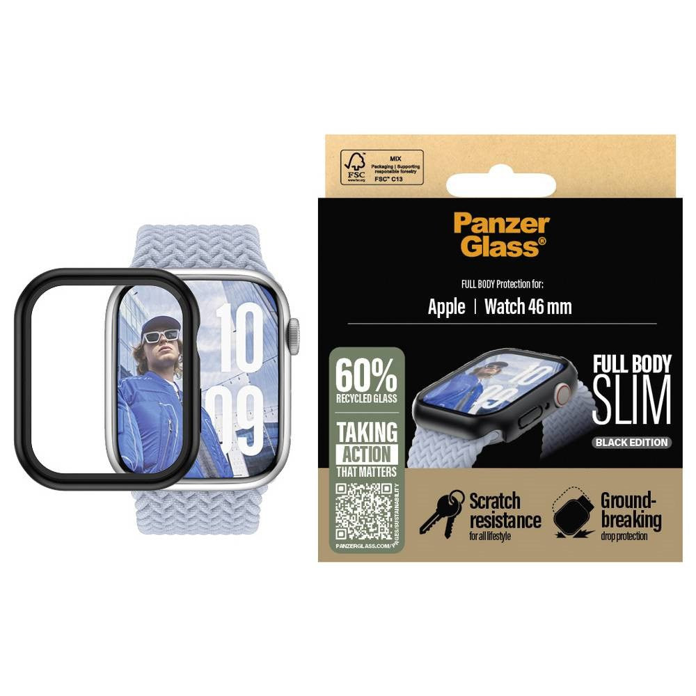 PanzerGlass Apple Watch 10 (46 mm) Snappie Full Body Slim Cover + innebygd skjermbeskytter - svart