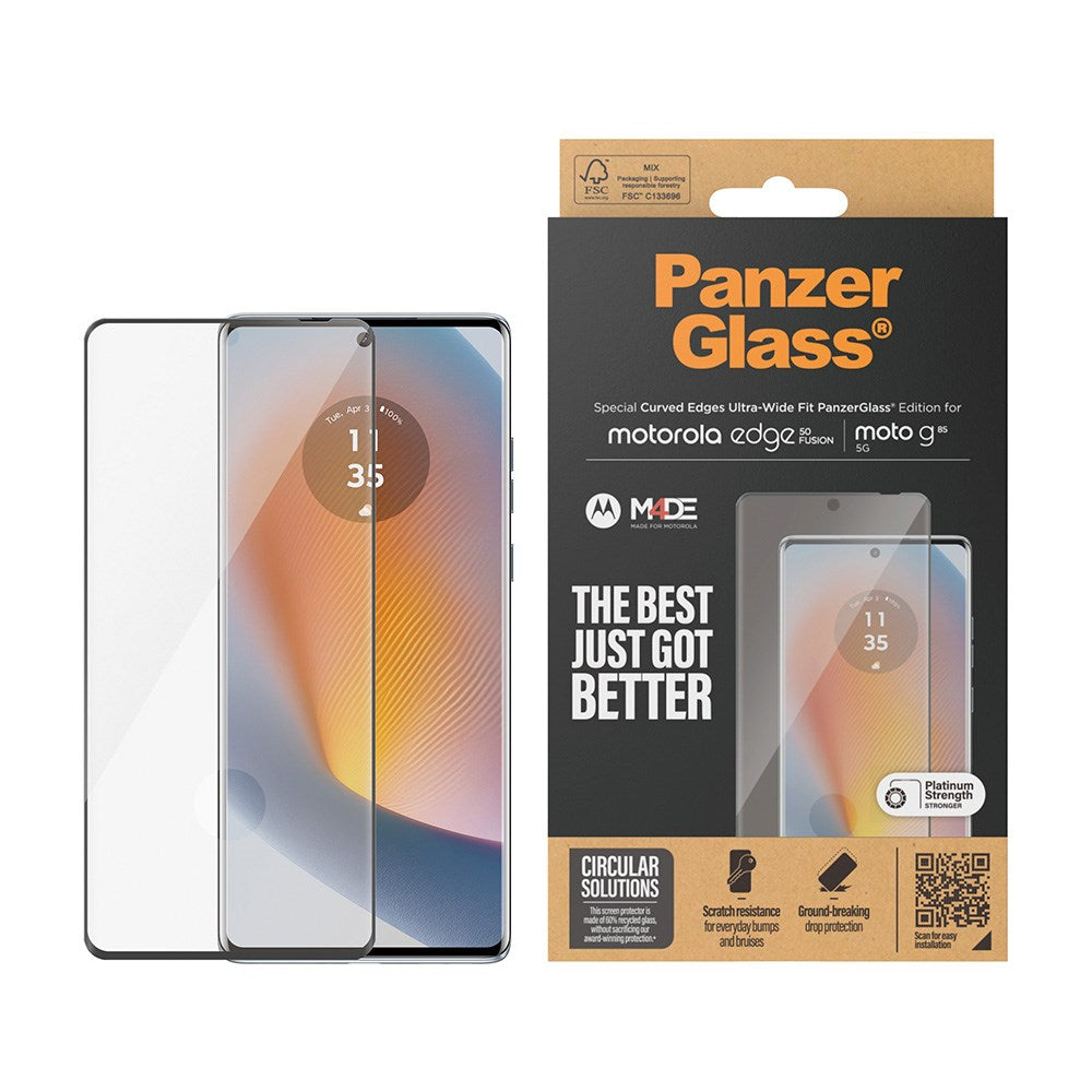 Motorola Edge 50 Fusion PanzerGlass Ultra Wide Fit beskyttelsesglass - platinastyrke - svart kant
