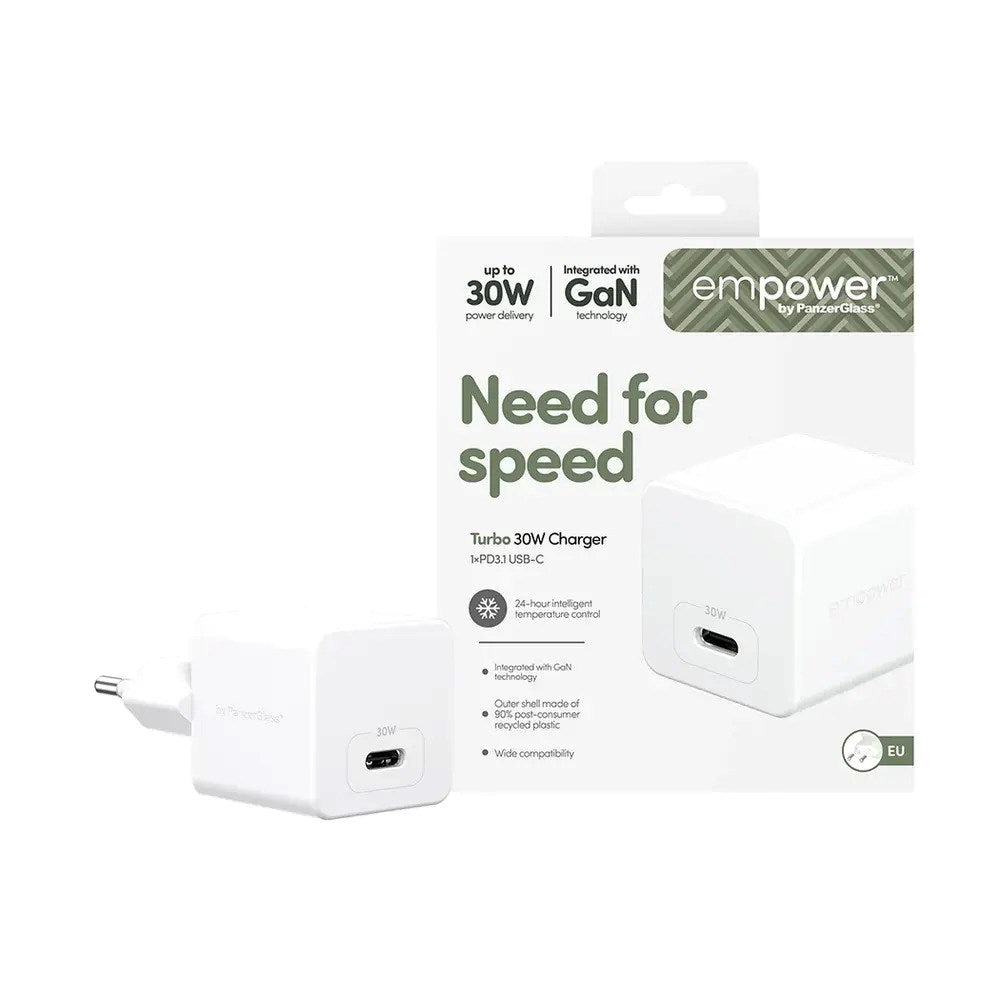 empower by PanzerGlass Turbo Vægoplader - 1x USB-C - 30W - Silver White