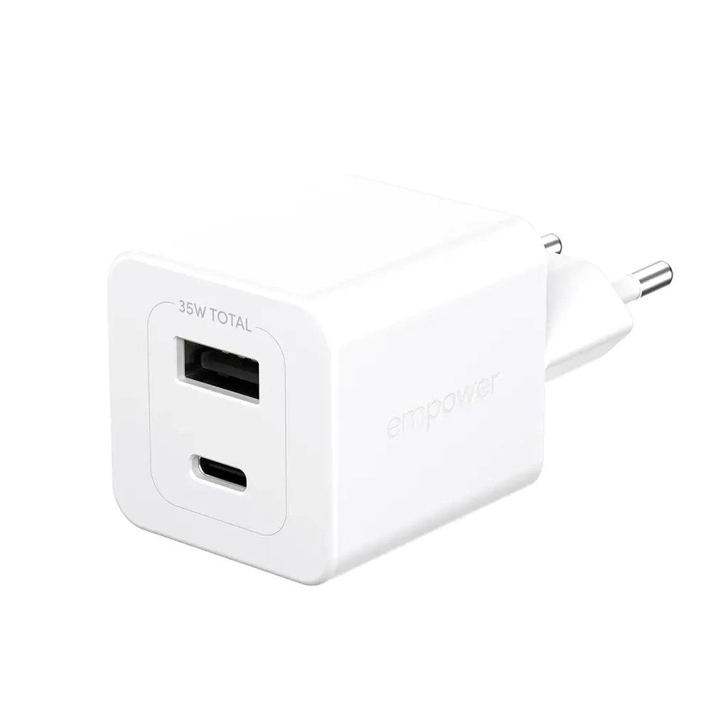 empower by PanzerGlass Turbo Vægoplader - 1x USB-A & 1x USB-C - 35W - Silver White