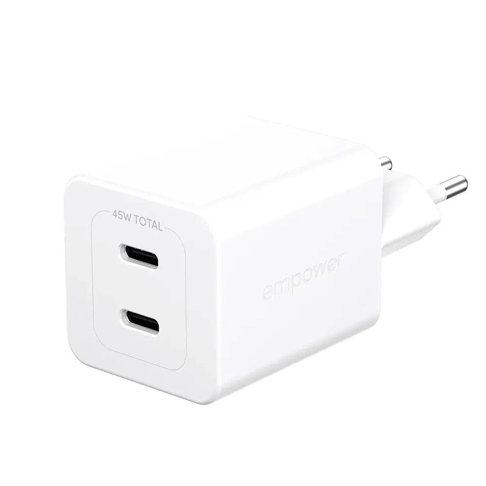 empower by PanzerGlass Turbo Vægoplader - 2x USB-C - 45W - Silver White