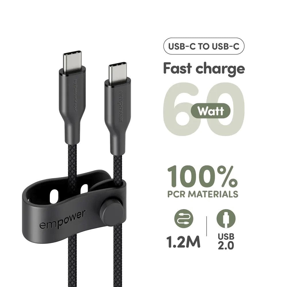 empower by PanzerGlass Racing 1.2m / 60W USB-C til USB-C Kabel - Space Black