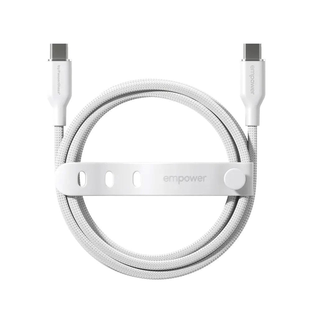 empower by PanzerGlass Racing 2m / 60W USB-C til USB-C Kabel - Silver White