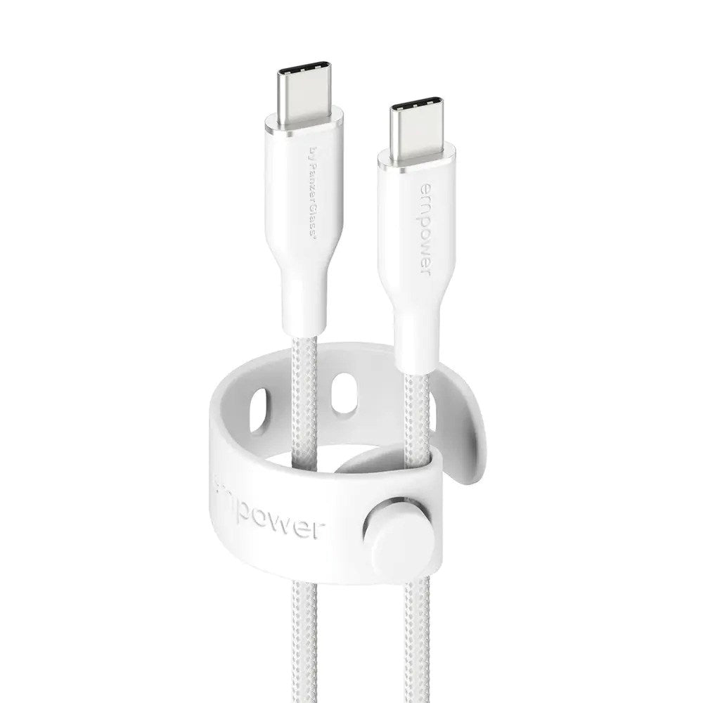 empower by PanzerGlass Racing 2m / 60W USB-C til USB-C Kabel - Silver White