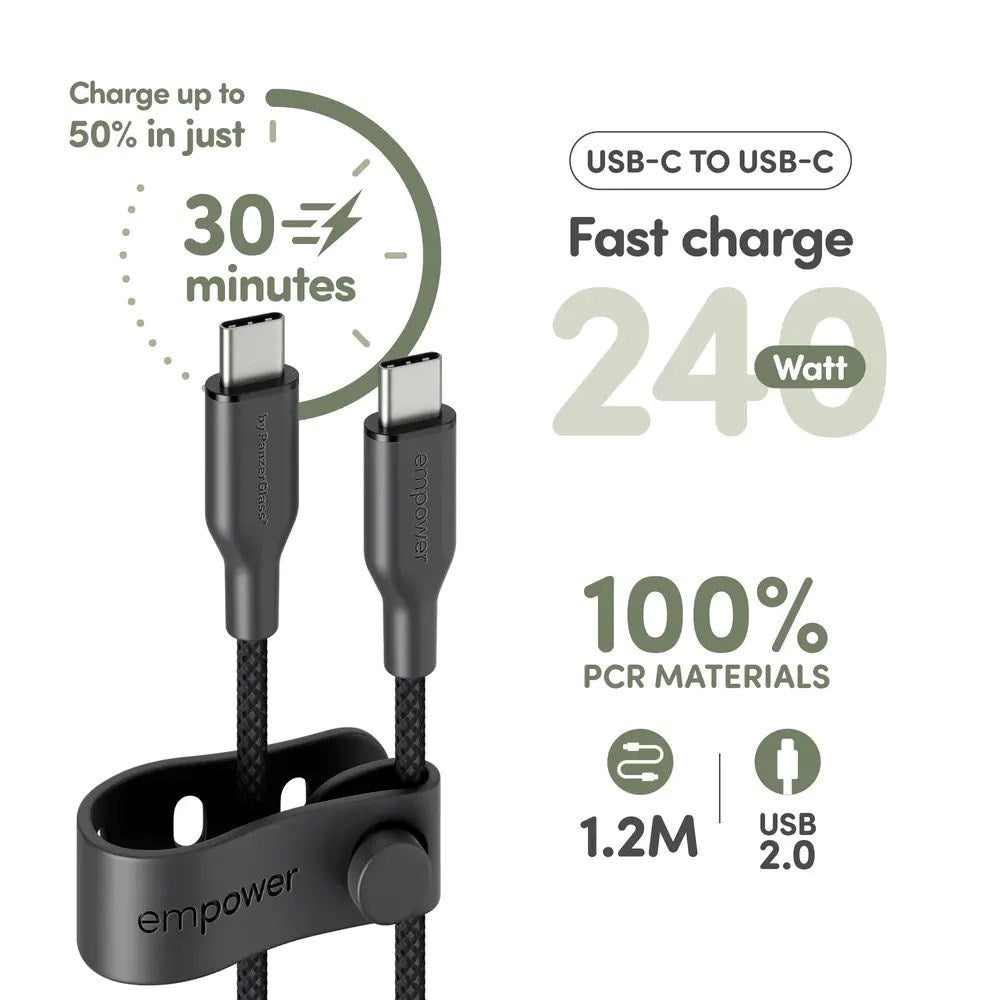 empower by PanzerGlass Racing 1.2m / 240W USB-C til USB-C Kabel - Space Black