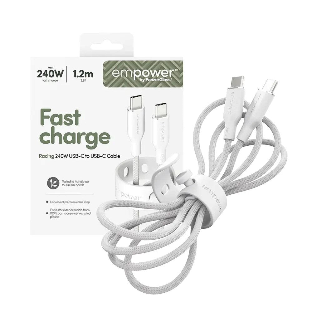 empower by PanzerGlass Racing 1.2m / 240W USB-C til USB-C Kabel - Silver White