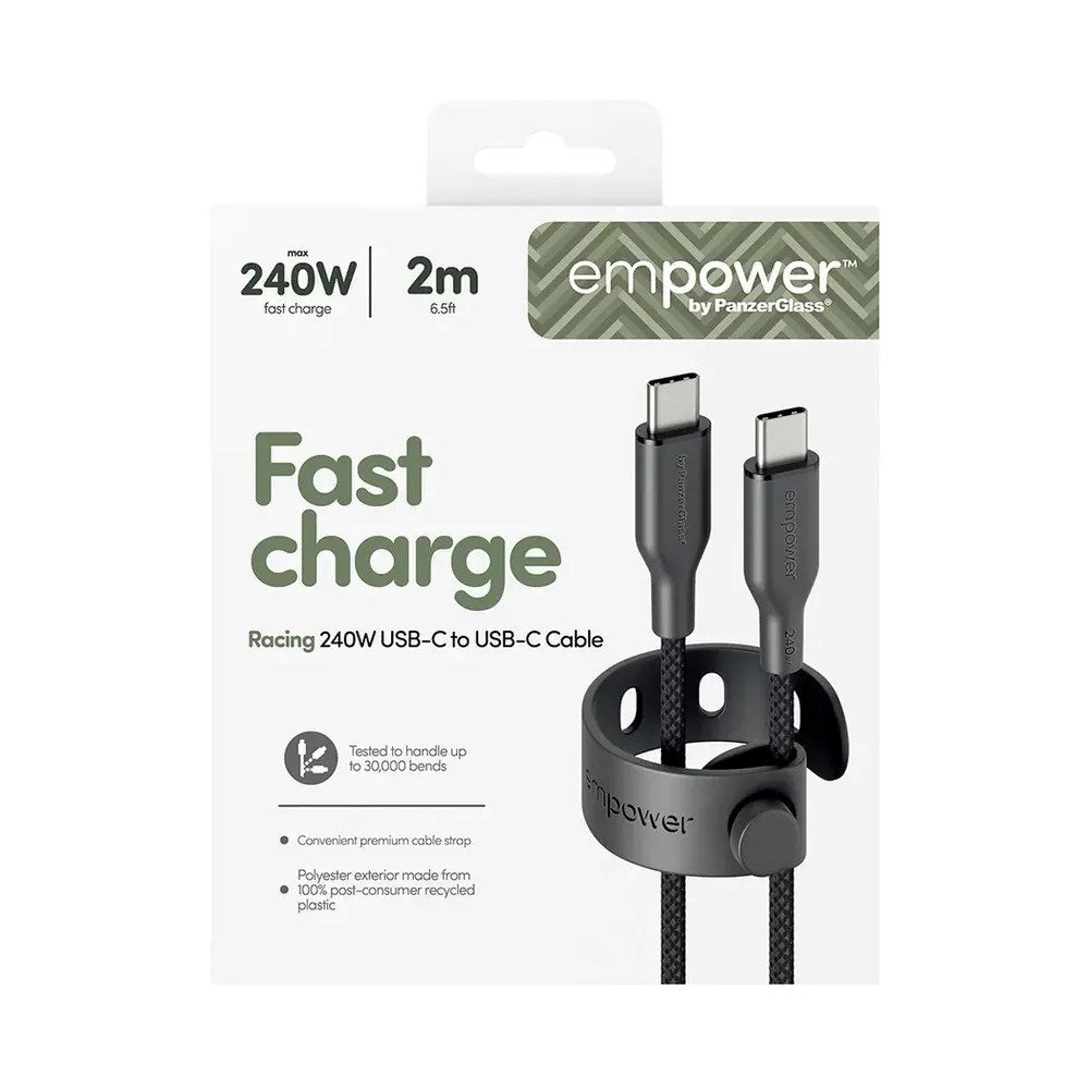 empower by PanzerGlass Racing 2m / 240W USB-C til USB-C Kabel - Space Black