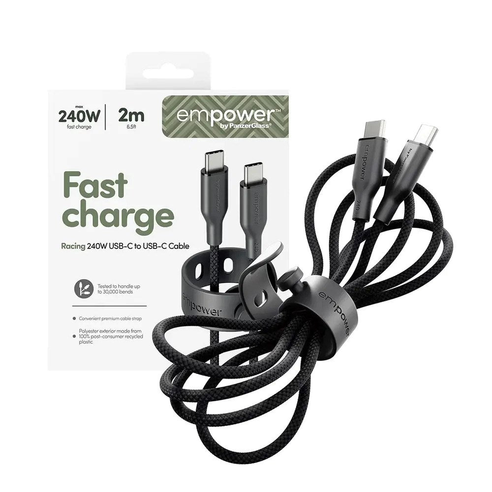 empower by PanzerGlass Racing 2m / 240W USB-C til USB-C Kabel - Space Black