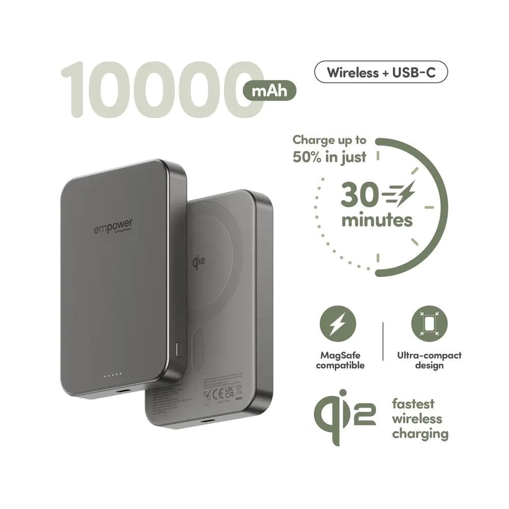 empower by PanzerGlass 10.000 mAh empower Bank - Qi2 / MagSafe Kompatibel - Titanium