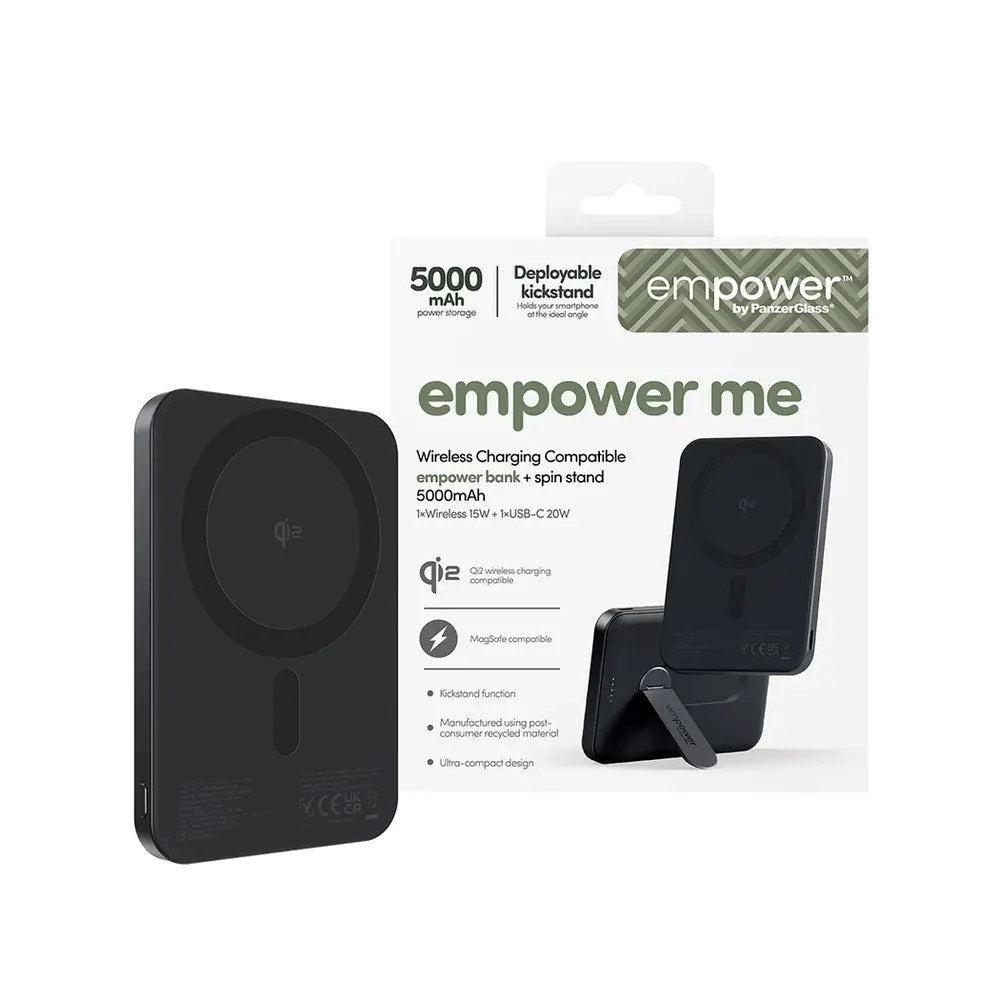 empower by PanzerGlass 5000 mAh empower Bank m. Spin Stand - Qi2 / MagSafe Kompatibel - Space Black