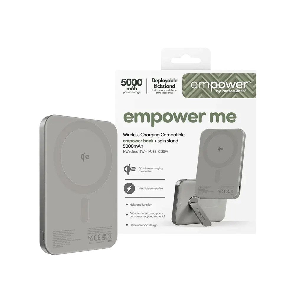 empower by PanzerGlass 5000 mAh empower Bank m. Spin Stand - Qi2 / MagSafe Kompatibel - Titanium