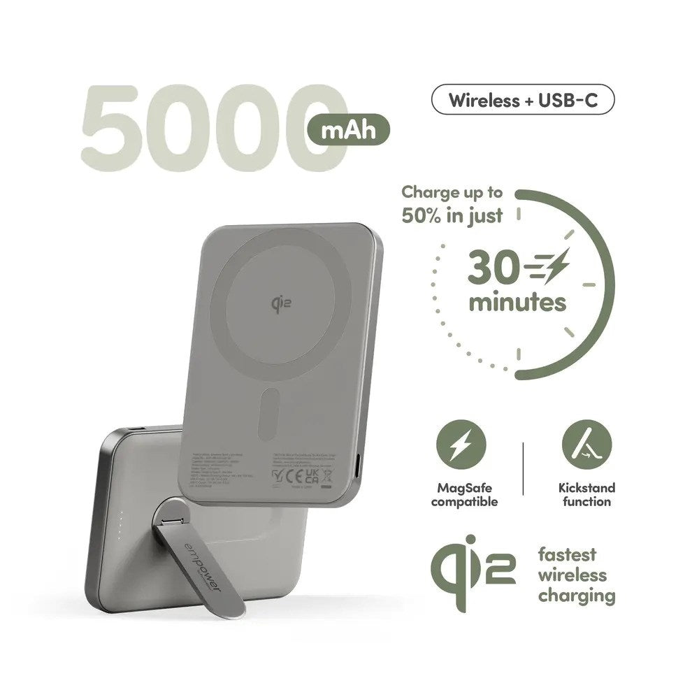 empower by PanzerGlass 5000 mAh empower Bank m. Spin Stand - Qi2 / MagSafe Kompatibel - Titanium
