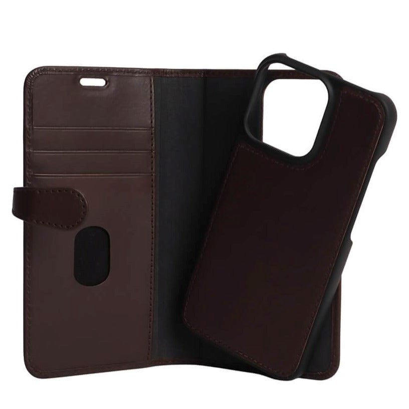 iPhone 13 Pro GEAR Buffalo 2-i-1 lommebok Magnet Flip-deksel i ekte skinn m. Lommebok - Brun