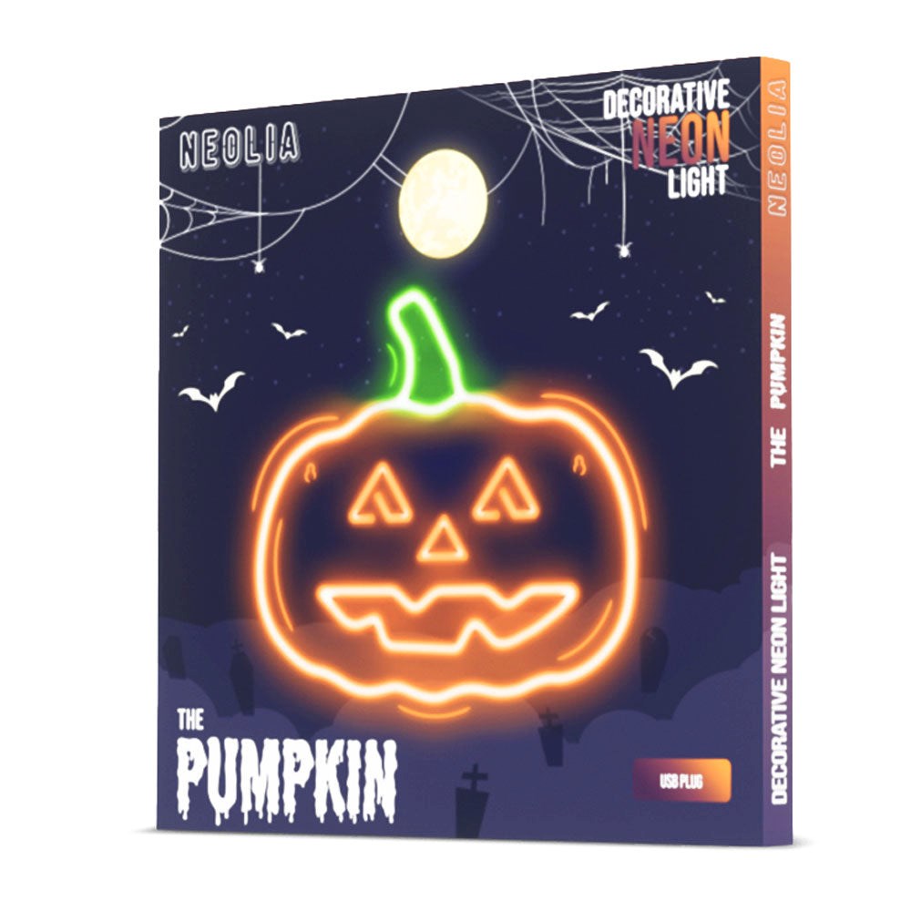 Neolia LED neonskilt Halloween - oransje og grønt lys m. Gresskar