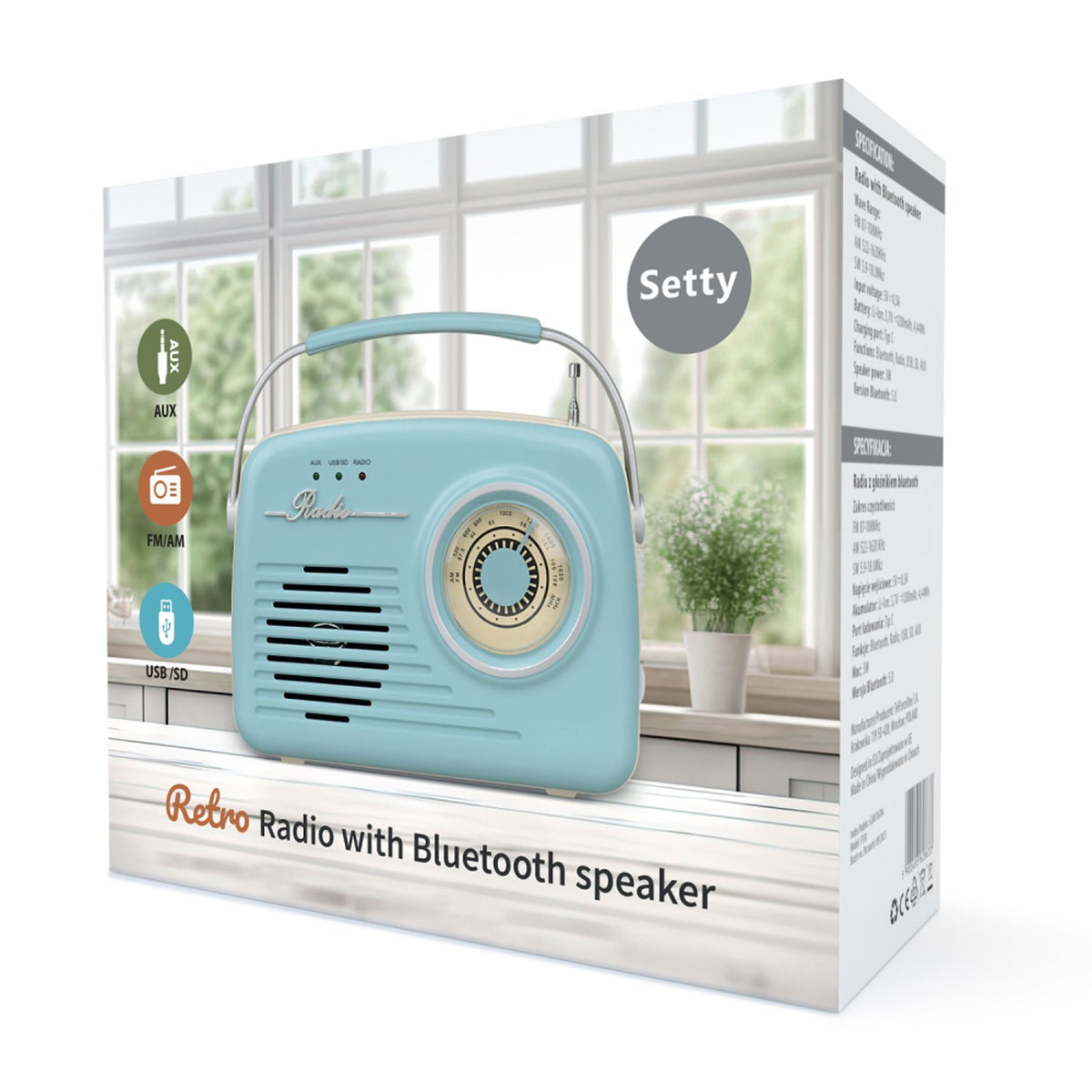 Setty Bluetooth Højttaler m. Radio - Retro - Blå