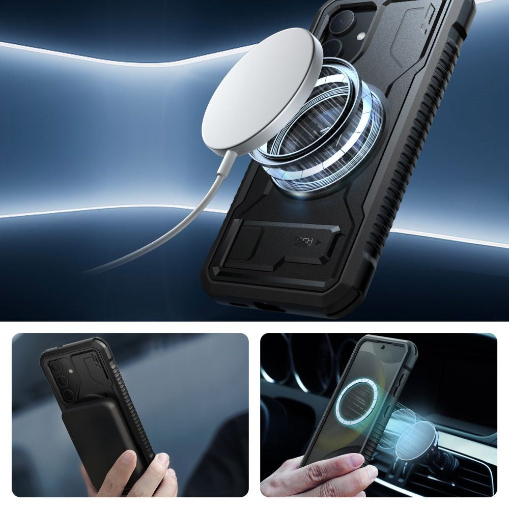 Samsung Galaxy S24+ (Plus) Tech-Protect Kevlar Craftsman plastdeksel m. Skjermbeskytter & Stativ - Svart