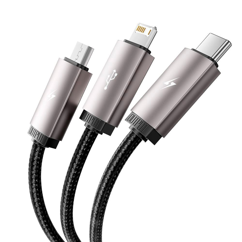 Tech-Protect Ultraboost 3-i-1 Lightning / USB-C / Micro-USB 3.5A-kabel - 1 m. - Grå