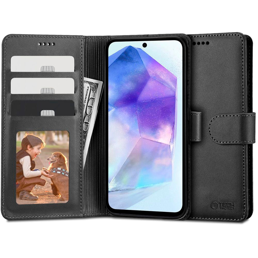 Samsung Galaxy A55 (5G) Tech-Protect Flip Wallet m. Lommebok - Svart