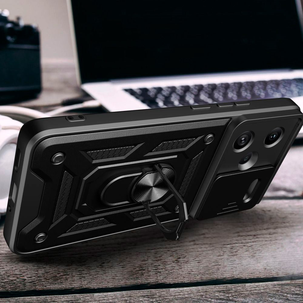 Xiaomi Redmi Note 13 Pro+ (pluss) Tech-Protect Camshield Cover m. Magnetisk fingerring og stativfunksjon - svart