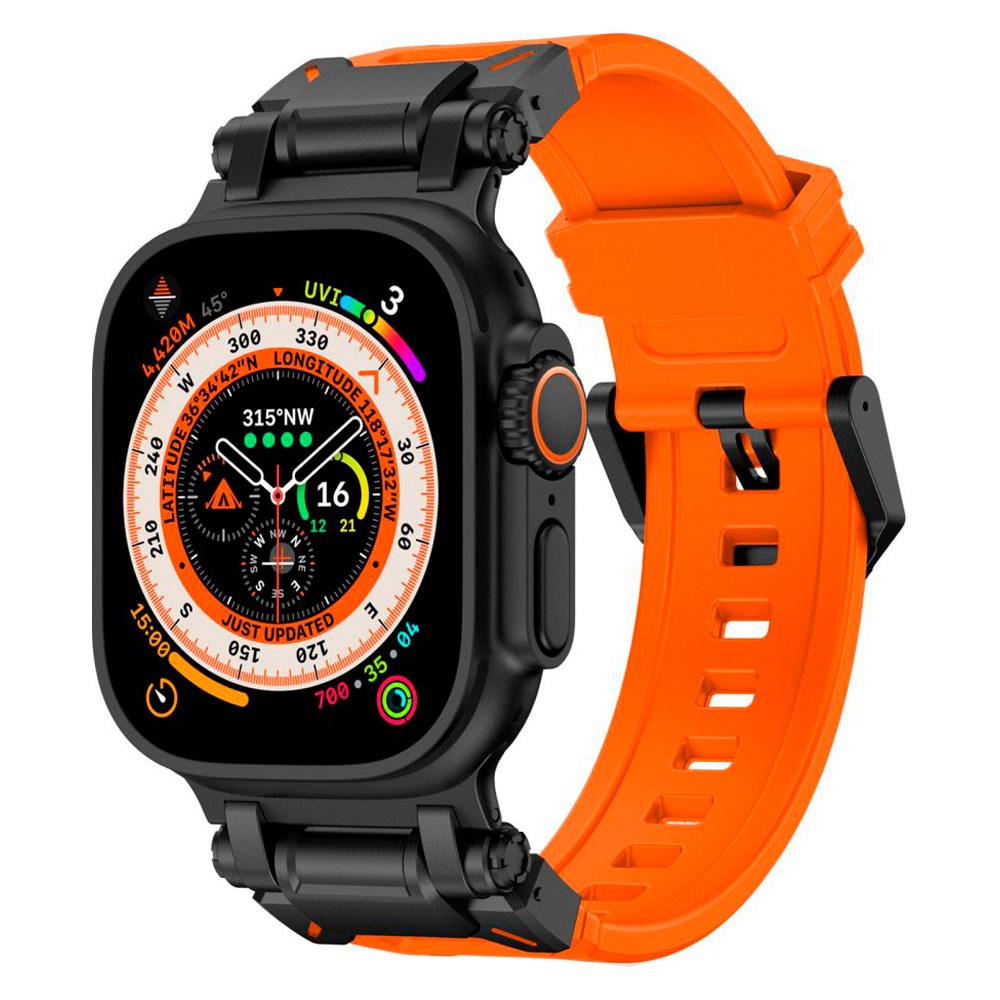 Tech-Protect Apple Watch (42/44/SE/45/46/49 mm) Delta Pro silikonrem - svart / oransje