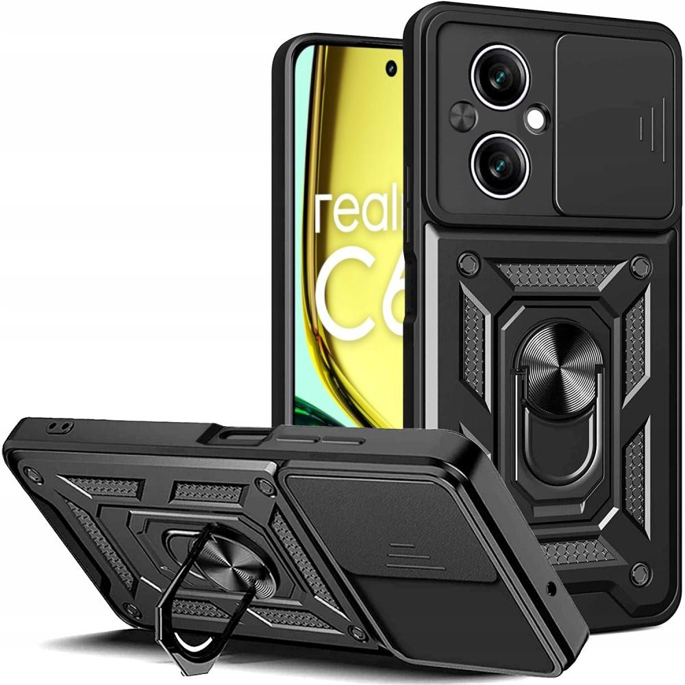 Realme C67 (4G) Tech-Protect Camshield Cover m. Magnetisk fingerring og stativfunksjon - svart