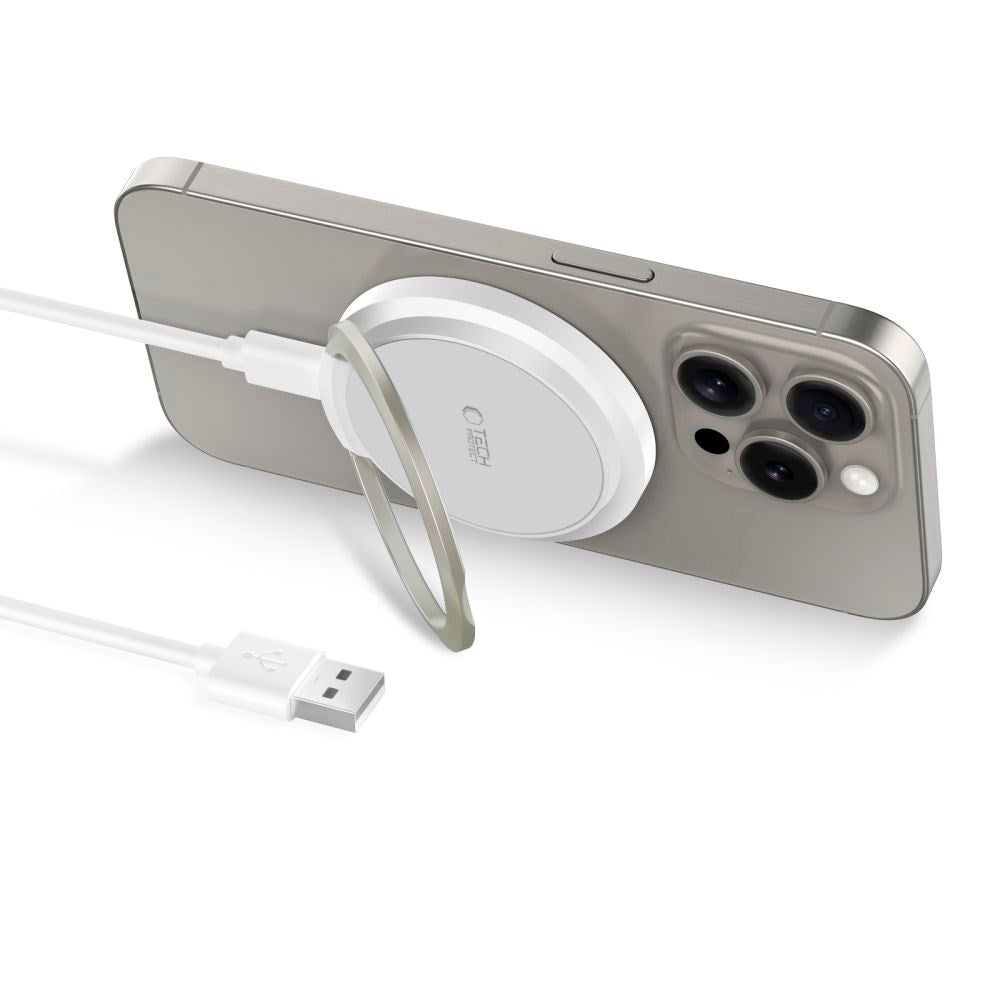 Tech-Protect A33 magnetisk trådløs lader 15W - MagSafe-kompatibel - Hvit