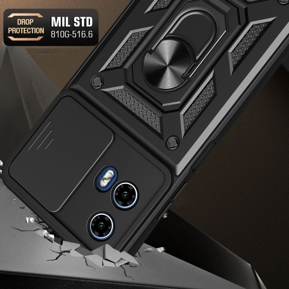 Motorola Edge 50 Fusion Tech-Protect Camshield Cover m. Magnetisk fingerring og stativfunksjon - svart