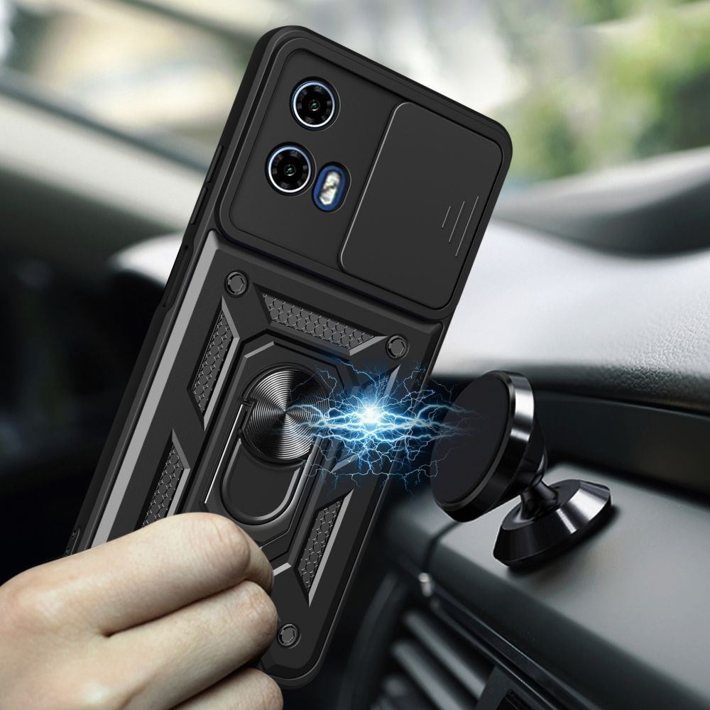 Motorola Edge 50 Fusion Tech-Protect Camshield Cover m. Magnetisk fingerring og stativfunksjon - svart