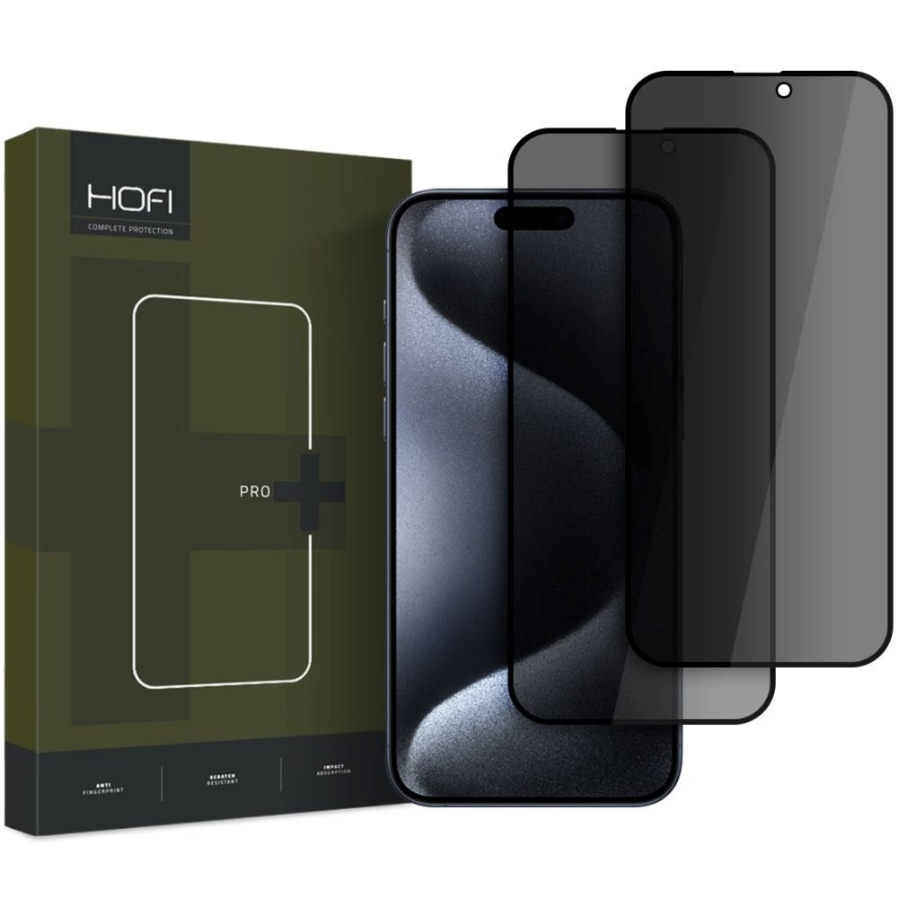 iPhone 16 Pro Hofi Glass Pro+ skjermbeskytter m. Personvern - Veskevennlig - 2-Pack - Black Edge
