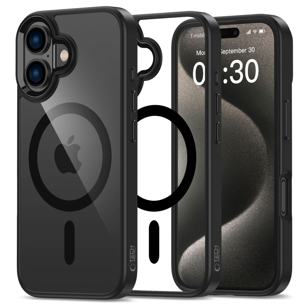 iPhone 16 Plus Tech-Protect Magmat Bagside Cover - MagSafe Kompatibel - Gennemsigtig / Sort