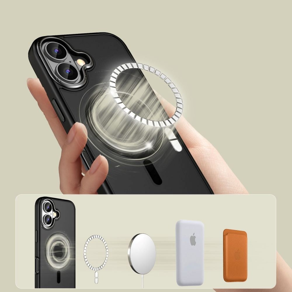 iPhone 16 Tech-Protect MagEdge Hybrid mobildeksel inkl. Kamerabeskyttelse - MagSafe-kompatibel - Gjennomsiktig / Mattsvart