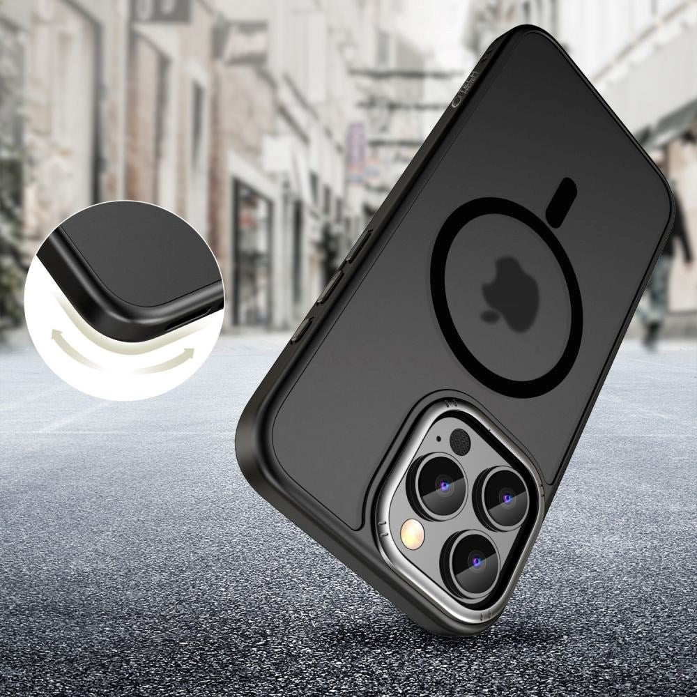 iPhone 16 Pro Max Tech-Protect MagEdge Hybrid mobildeksel inkl. Kamerabeskyttelse - MagSafe-kompatibel - Gjennomsiktig / Mattsvart