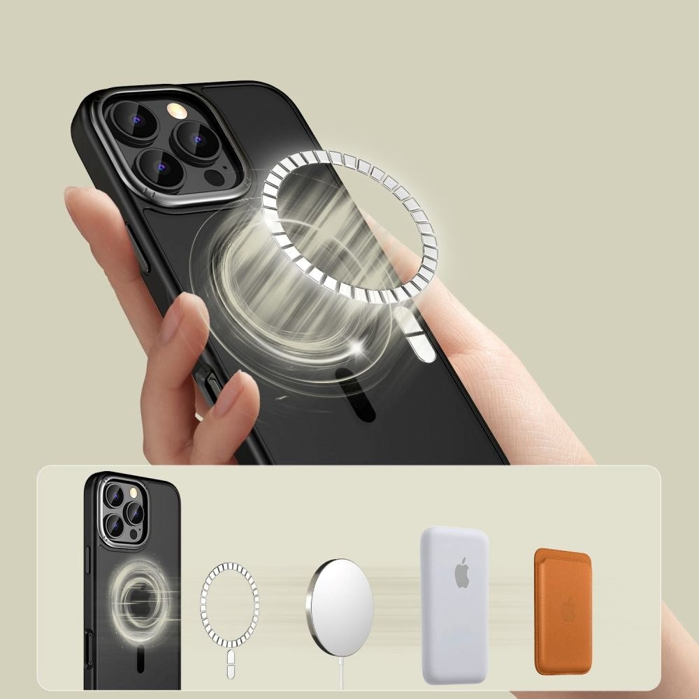 iPhone 16 Pro Max Tech-Protect MagEdge Hybrid mobildeksel inkl. Kamerabeskyttelse - MagSafe-kompatibel - Gjennomsiktig / Mattsvart