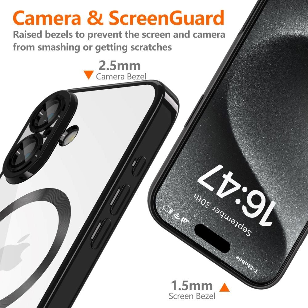 iPhone 16 Tech-Protect Magmat Bakdeksel - MagSafe-kompatibel - Gjennomsiktig / Svart