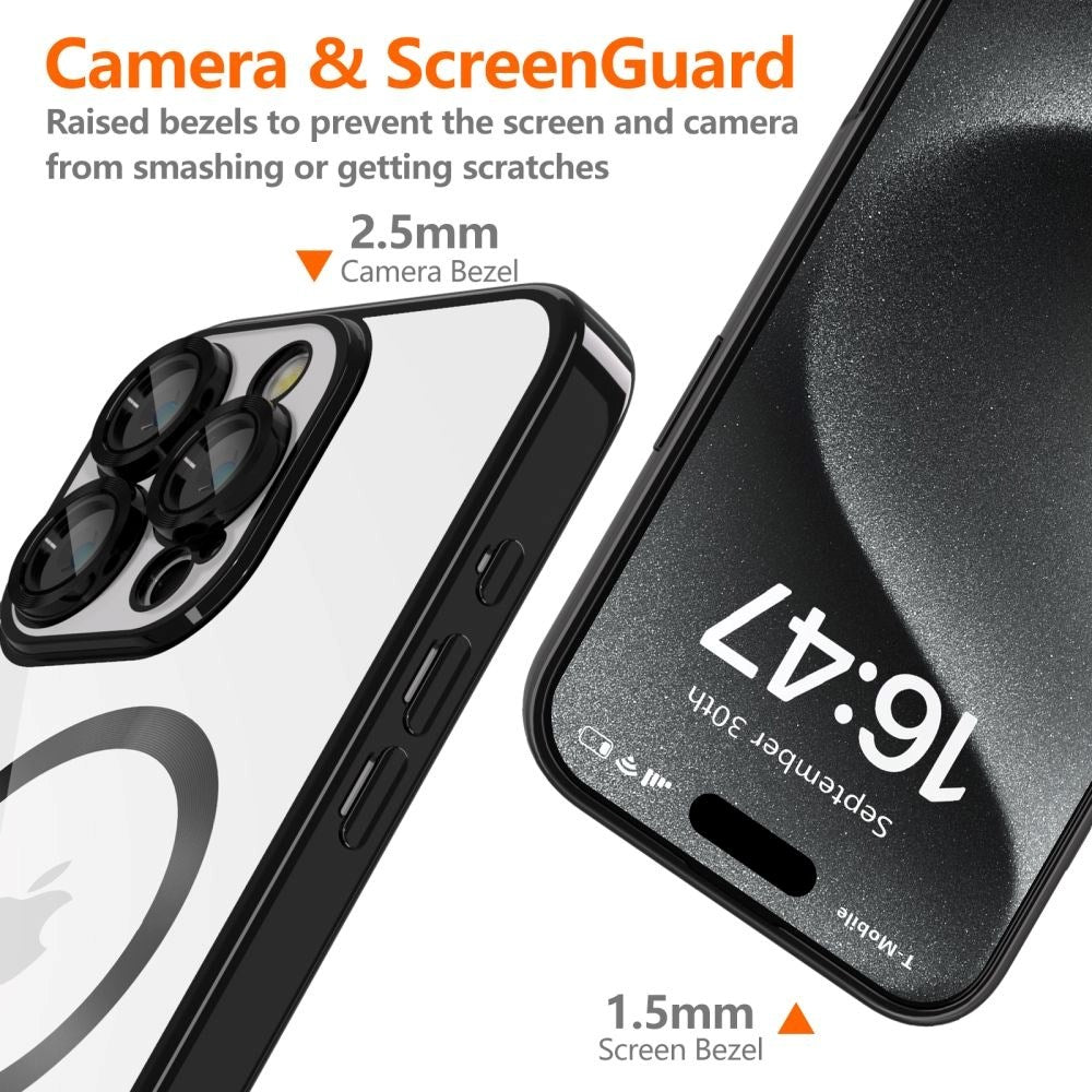 iPhone 16 Pro Max Tech-Protect Magmat Bakdeksel - MagSafe-kompatibel - Gjennomsiktig / Svart