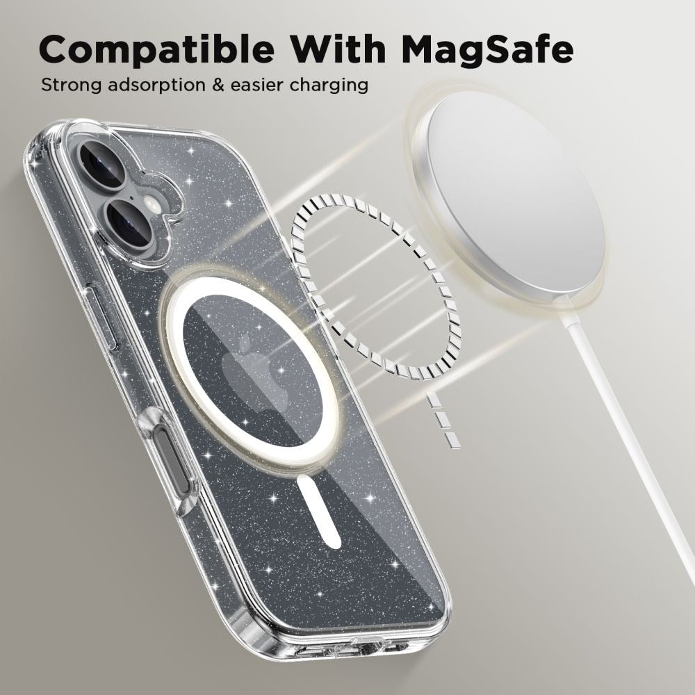 iPhone 16 Tech-Protect Flexair Hybrid Bakdeksel - MagSafe-kompatibelt - Gjennomsiktig / Glitter