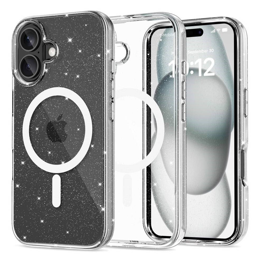 iPhone 16 Tech-Protect Flexair Hybrid Bakdeksel - MagSafe-kompatibelt - Gjennomsiktig / Glitter