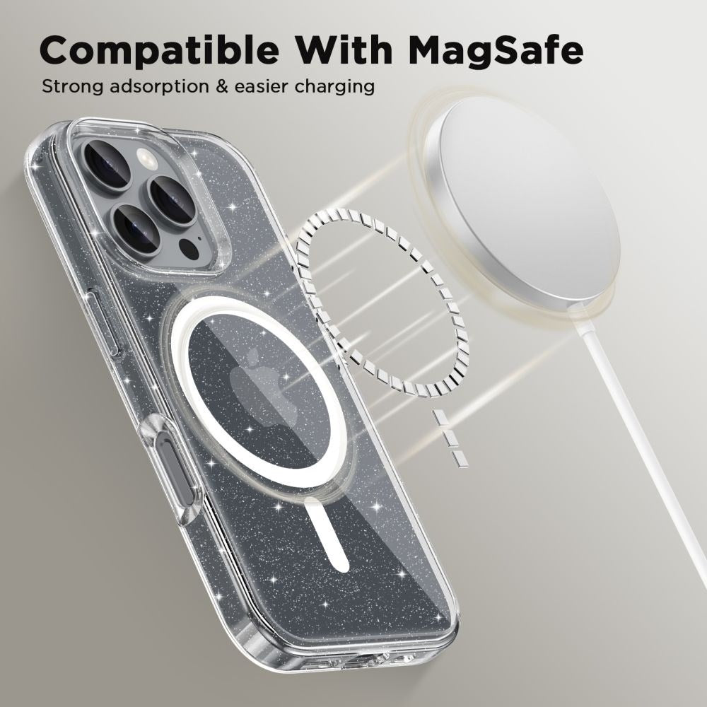 iPhone 16 Pro Max Tech-Protect Flexair Hybrid Bakdeksel - MagSafe-kompatibel - Gjennomsiktig / Glitter
