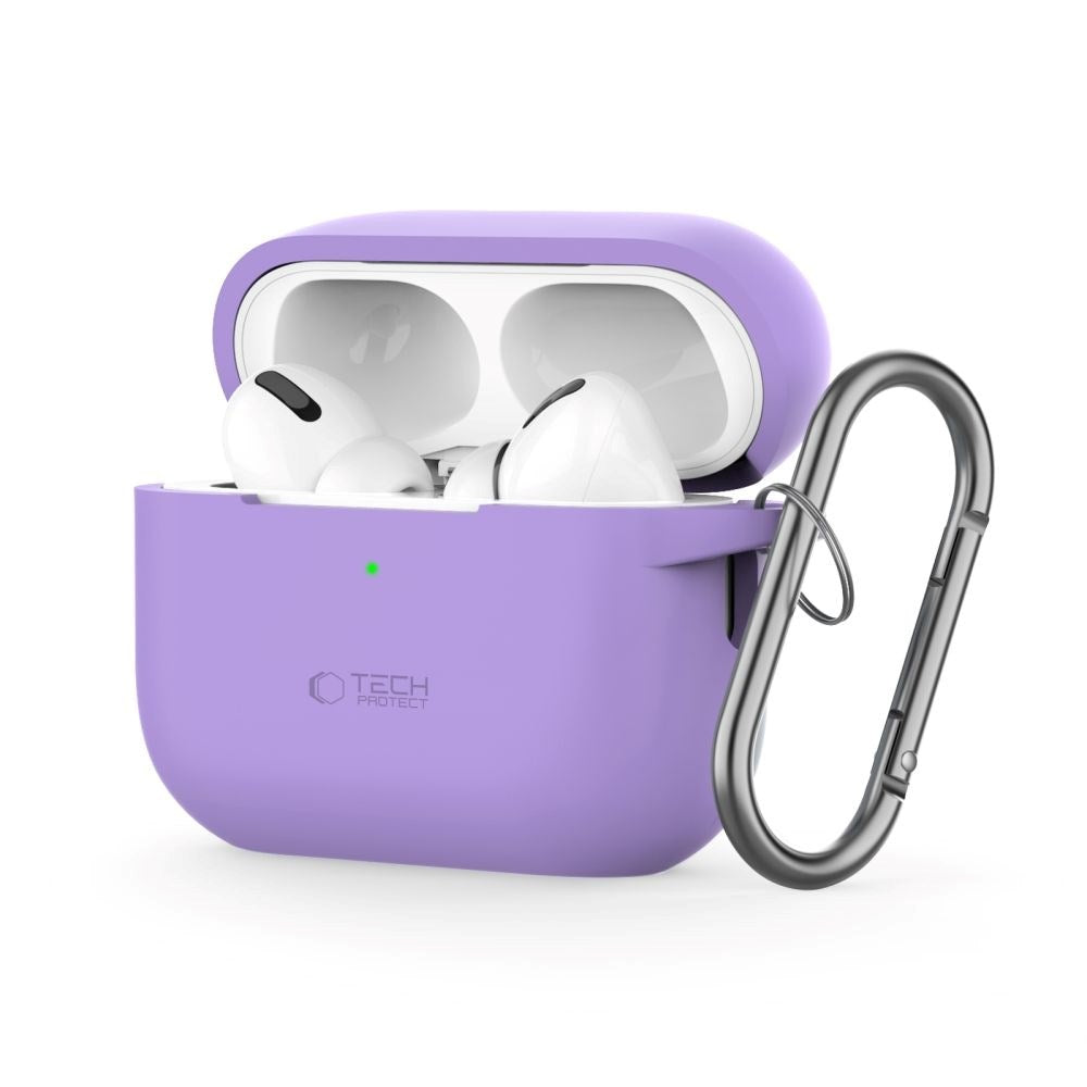 Tech-Protect Apple AirPods Pro (1. og 2. generasjon) silikondeksel m. Karabinkrok - Lilla