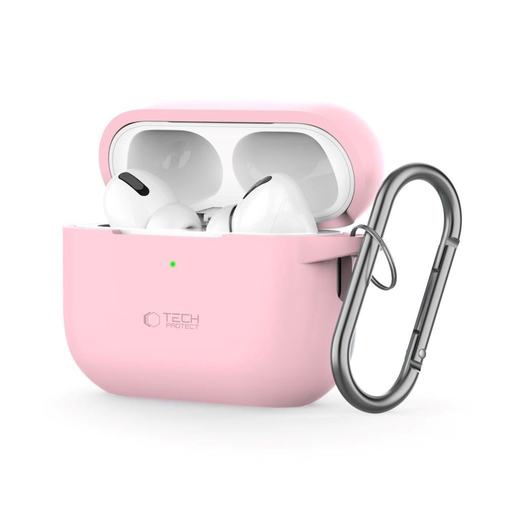 Tech-Protect Apple AirPods Pro (1. og 2. generasjon) silikondeksel m. Karabinkrok - Rosa