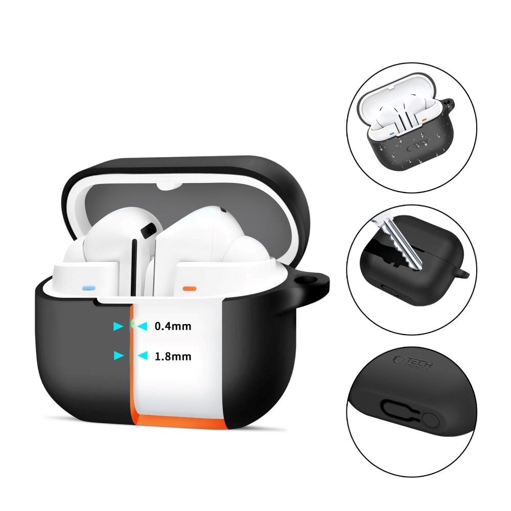 Tech-Protect Samsung Galaxy Buds 3/3 Pro silikonkrokdeksel med karabinkrok - svart