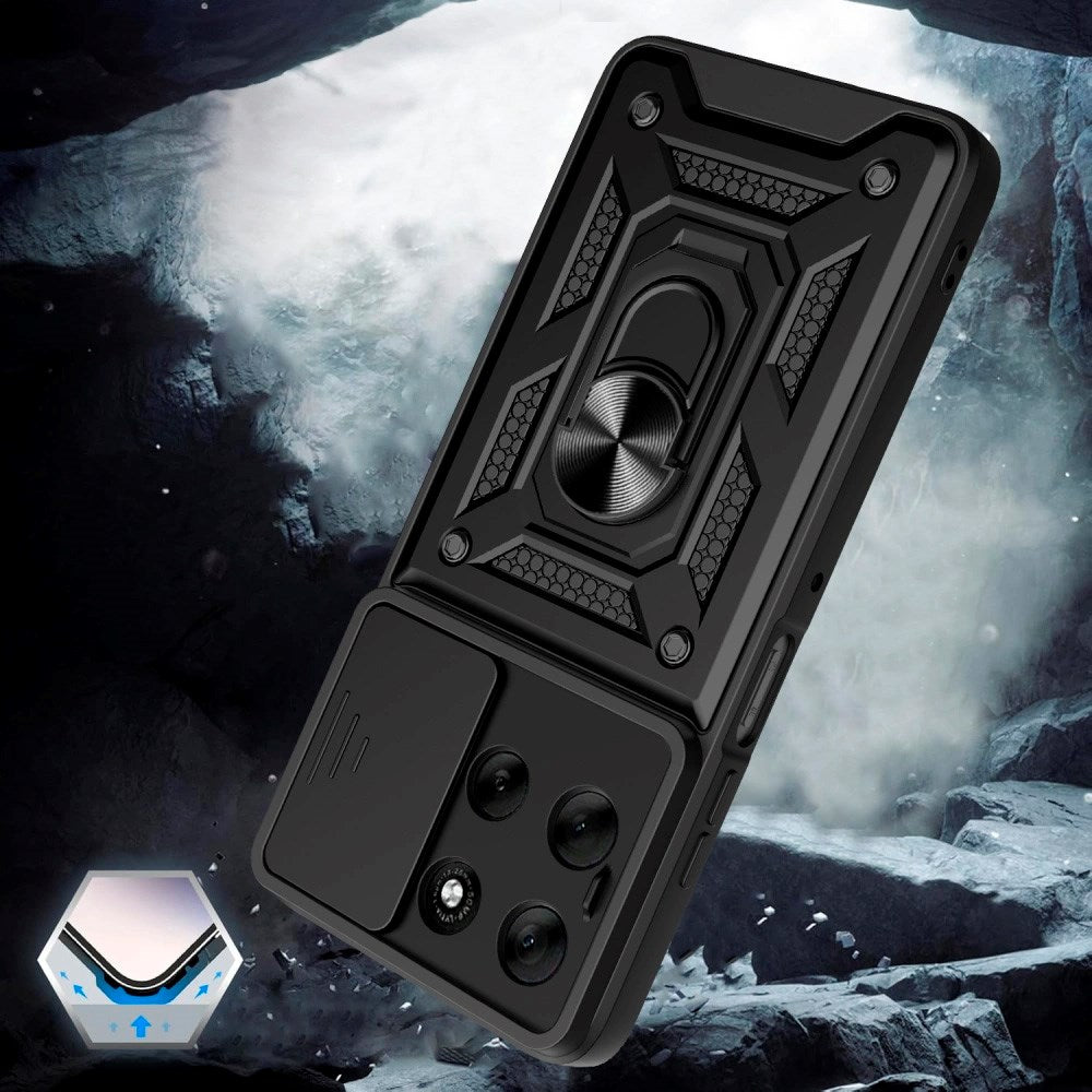 Motorola Moto G56 Tech-Protect Case m. Magnetisk Fingerring - Camslider - Ståfunktion - Sort