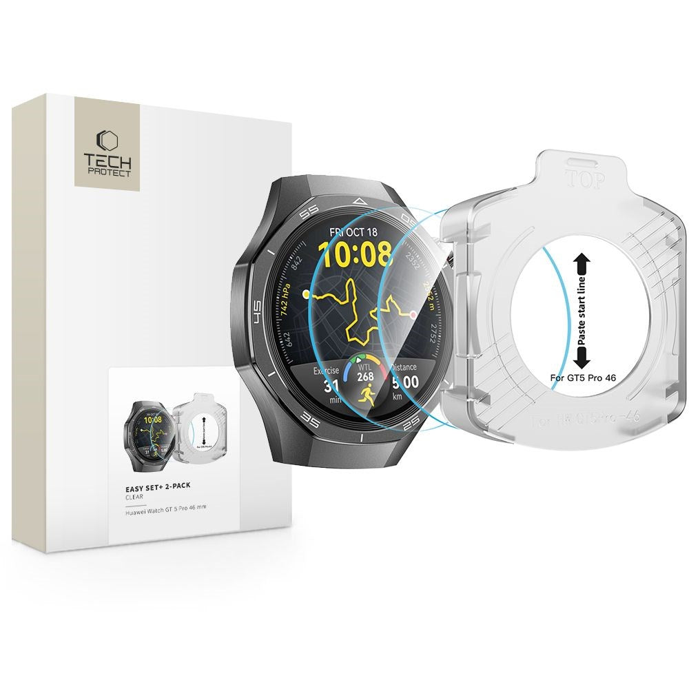 Tech-Protect Easy Set+ Huawei Watch GT 5 Pro (46mm) Skærmbeskyttelsesglas - inkl. Installationsramme - 2 stk. - Gennemsigtig