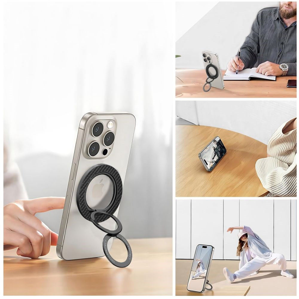 Tech-Protect Magnetisk Ring Holder til Mobil m. Carbon Design - MagSafe Kompatibel - Sort