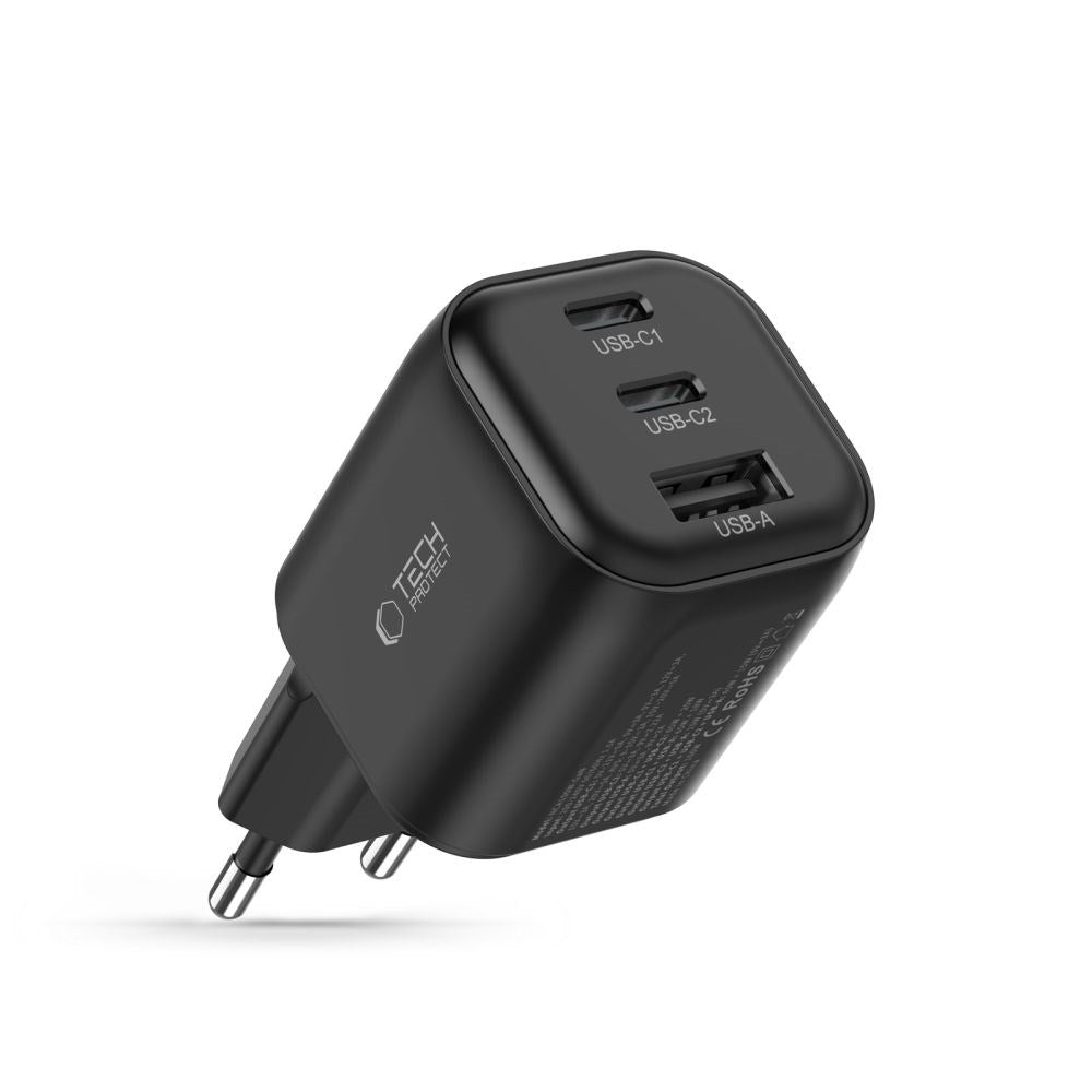 Tech-Protect 100W Vægoplader m. 1 x USB-A & 2 x USB-C - Sort