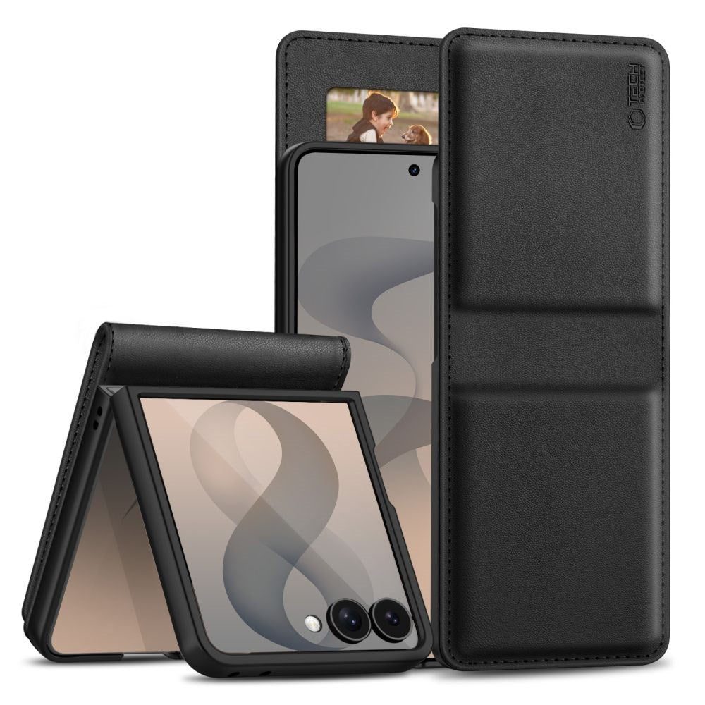 Samsung Galaxy Z Flip8 Tech-Protect Wallet Kunstlæder Flip Cover - Sort