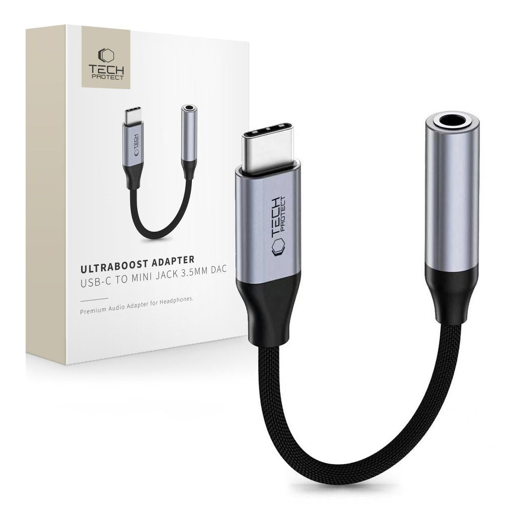 Tech-Protect USB-C Til Mini Jack 3.5mm DAC Adapter UltraBoost - Grå