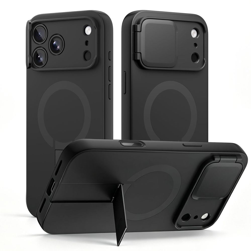 Tech-Protect iPhone 18 Pro / 17 Pro Kevlar Aura Mobil Cover med Ståfunktion og Cam Slider - MagSafe Kompatibel - Sort