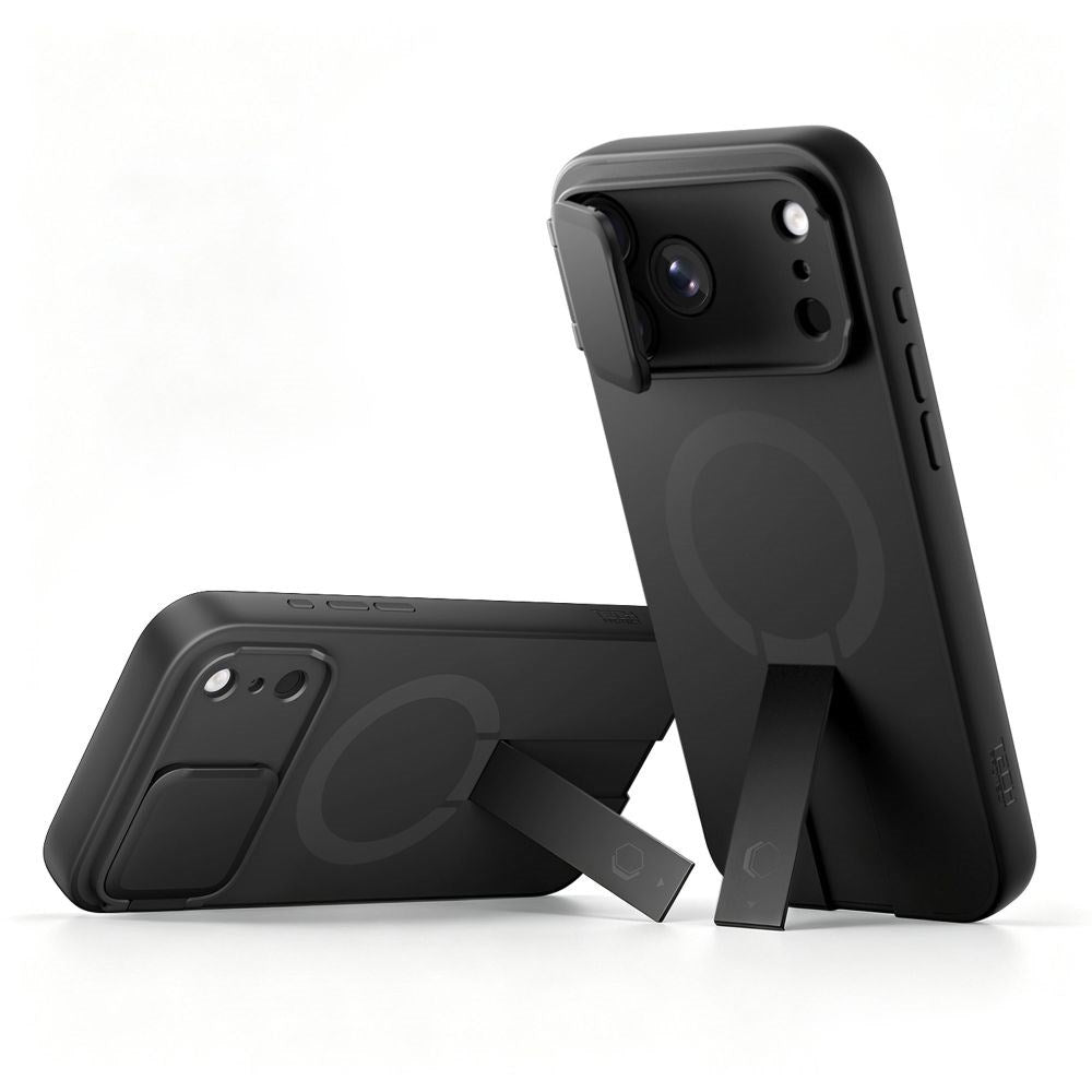 Tech-Protect iPhone 18 Pro Max / 17 Pro Max Kevlar Aura Mobil Cover med Ståfunktion og Cam Slider - MagSafe Kompatibel - Sort